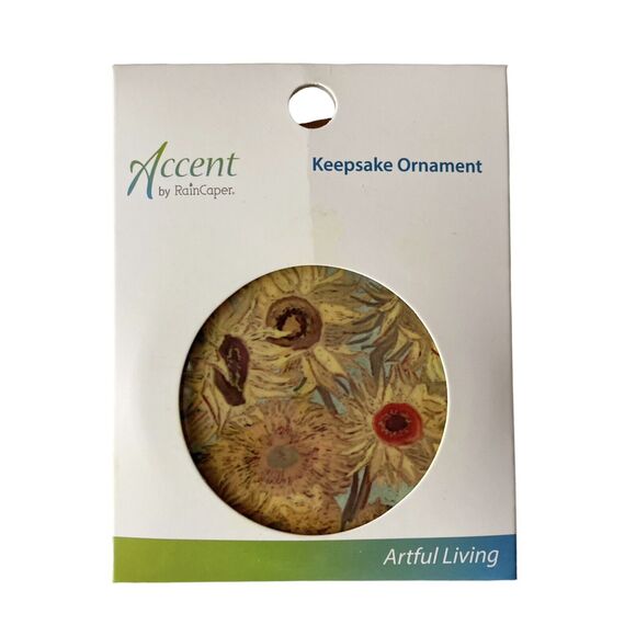 Van Gogh Sunflowers Keepsake Ornament RainCaper Double Sided 3" Porcelain NEW - Picture 4 of 8